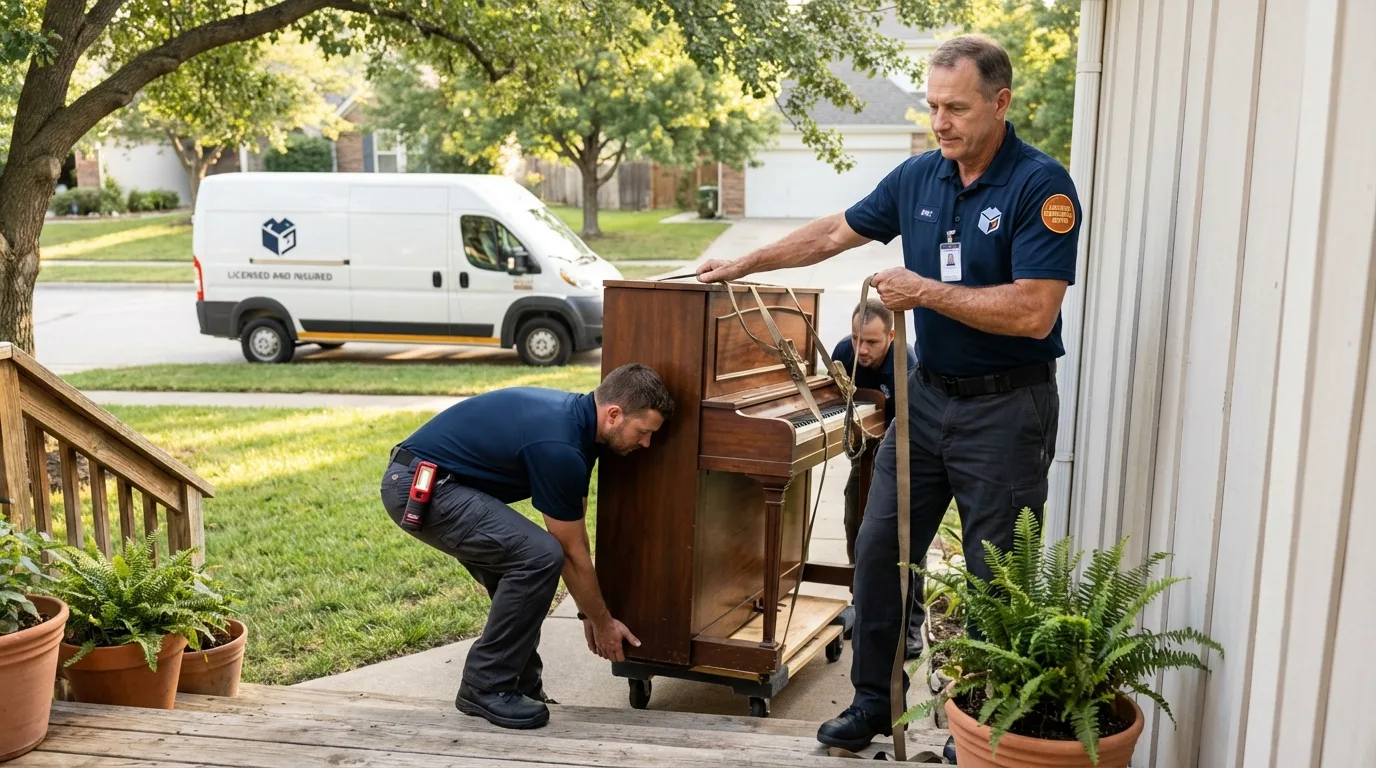 Licensed piano movers securing grand piano in Mount Sterling, KY